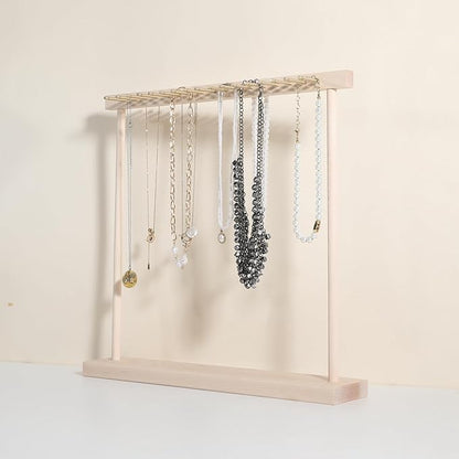 Large necklace hanger shelf with 17 copper bars, Wooden jewelry storage organizer rack for hanger necklace bracelet, necklace display stand for boutique store【Marple】