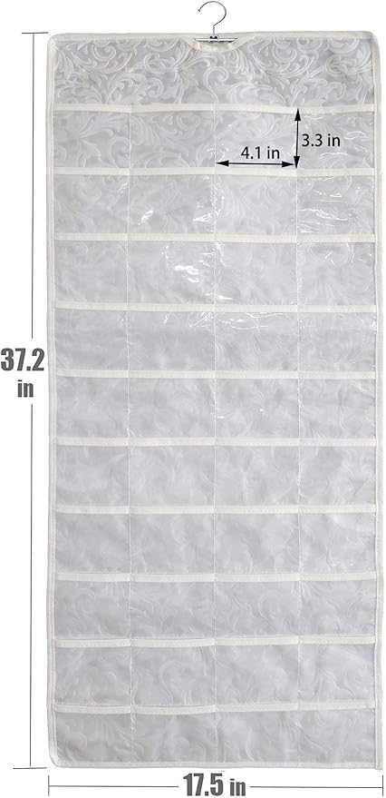 BB Brotrade Hanging Jewelry Organizer, Double Sided Jewelry Storage Organizer with Embossed Pattern, 80 Clear PVC Pockets for Holding Jewelries (White)