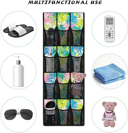 Tropical Leaves Behind Door Shoes Hang Holder Rack,Storage for Small Spaces,Shoes Hanger Storage Organizer Bag for Bedroom Unique Print