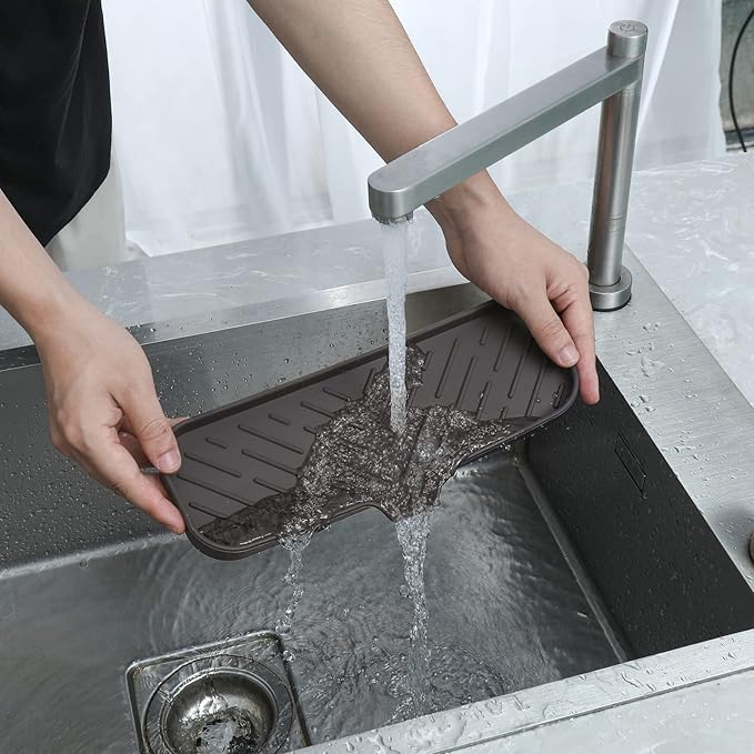 MicoYang Silicone Bathroom Soap Dishes with Drain Spout-Bathroom and Kitchen Sink Organizer,Sponge Holder,Dish Soap Tray,Perfect for Dispenser,Scrubber,Bottle,Cup on Sink or Counter-Coffee 12"×4"