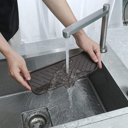MicoYang Silicone Bathroom Soap Dishes with Drain Spout-Bathroom and Kitchen Sink Organizer,Sponge Holder,Dish Soap Tray,Perfect for Dispenser,Scrubber,Bottle,Cup on Sink or Counter-Coffee 12"×4"