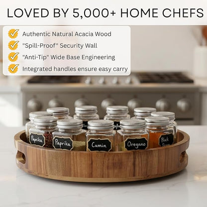 Wooden Lazy Susan for Table Top 12 Inch - Acacia Wood Lazy Susan Turntable Organizer for Kitchen Countertop Dining Table Cabinet - Rotating Tray Centerpiece for Spices Condiments - Large Lazy Susans