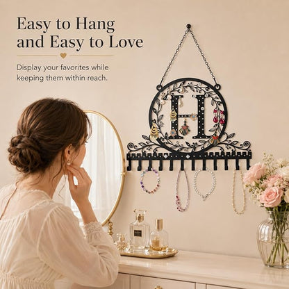 Wall-Mounted Metal Earring Holder Hanging Jewelry Organizer for Earrings and Necklaces Space-Saving Wall Display with Hooks for Jewelry Storage (jewelry stand H)