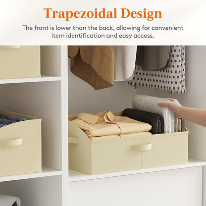 Lifewit Trapezoid Closet Storage Bins for Shelf, 6 Packs Non-woven Closet Organizer Baskets with Handles, Foldable Clothes Containers Boxes for Clothing, Book, Purse, 23L, Extra Large, Beige