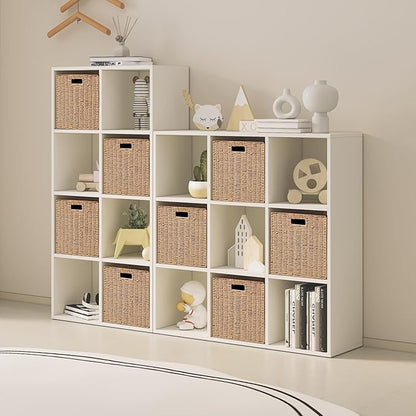 Foldable Storage Baskets with Handles Paper Rope Storage Baskets Rectangle Collapsible Hand Woven Storage Cubes Bins for Organizing Shelves Living Room Bedroom Pantry (4, 11'' x 11'' x 11'')