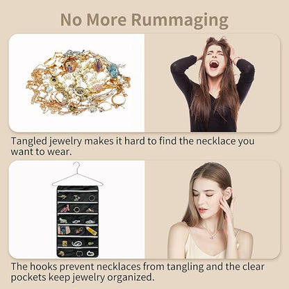 Bloss Hanging Jewelry Organizer, Black Earring Travel Storage Holder with 36 Zippered Pockets for Suitcase, Closet, Foldable Roll Case