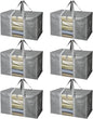 BALEINE 6-Pack Oversized Moving Bags with Reinforced Handles, Heavy-Duty Storage Tote Moving Supplies for Packaging, Camping (Gray w/Window, 6-Pack)