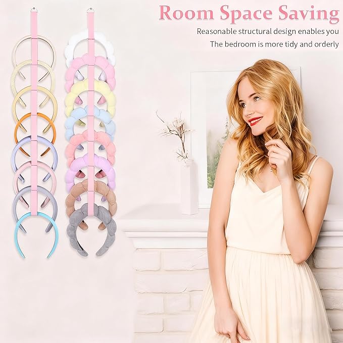 3 PCS Headband Holder Organizer for Girl,Hanging Hairband Storage for Women,Pink Hair Hoop Display Hair Accessories Organizer Bedroom College Dorm Decor