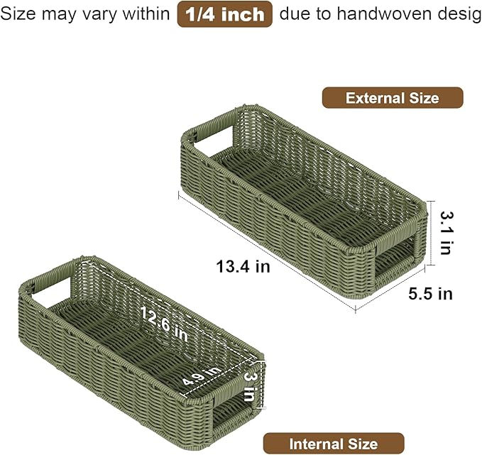 Storage Wicker Basket Decor: Green Decorative Storage Bin for Countertop and Shelves - Waterproof Toilet Paper Basket over Toilet Tank