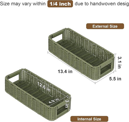 Storage Wicker Basket Decor: Green Decorative Storage Bin for Countertop and Shelves - Waterproof Toilet Paper Basket over Toilet Tank