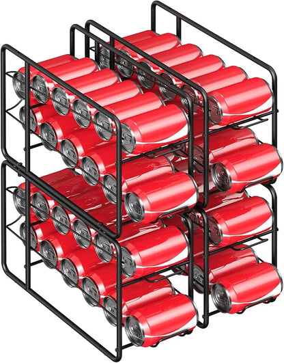 MOOACE 4 Pack Can Dispenser Rack, Stackable Soda Can Organizer Holder for Canned Food Storage Kitchen Cabinet Pantry Countertop, Black