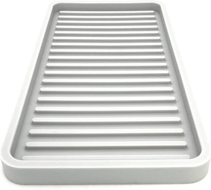 Silicone Sink and Surface Organizer Tray, Sponge Holder, Vanity Tray, Trivet, Heat Safe, Dishwasher Safe, for Bathroom and Kitchen Organization (Light Grey, 10"x5.25")