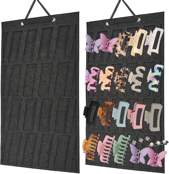 Claw Clip Organizer,Large Hair Clip Organizer,Premium Felt Hanging Claws Clips Storage Hanger for Girls Women Hair Clip,Banana Clip,Bows(NO Accessories) Display Stand for Wall Door Closet (Dark Grey)