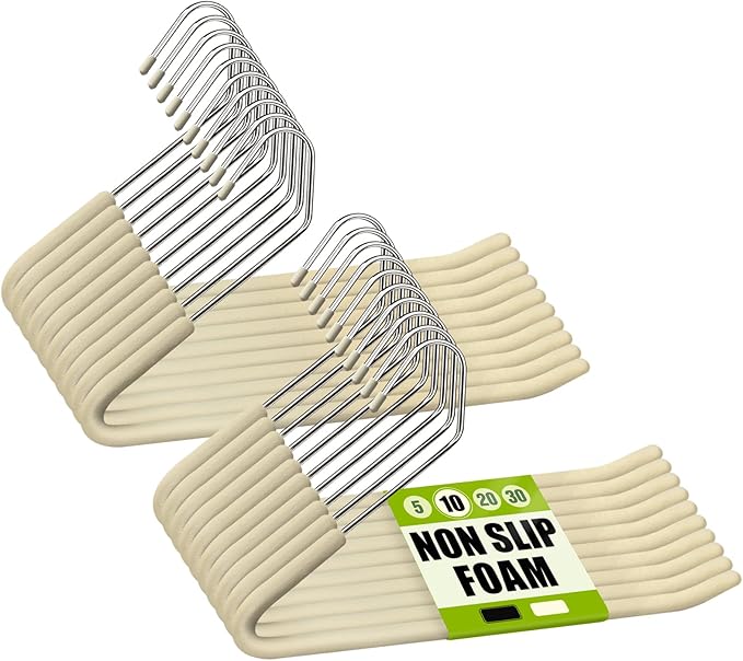 Spring Fever Open Ended Non Slip Sponge Padded Pants Hangers - Chrome Plating Foam Heavy Duty Space Saving Beige 20