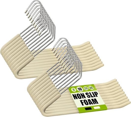 Spring Fever Open Ended Non Slip Sponge Padded Pants Hangers - Chrome Plating Foam Heavy Duty Space Saving Beige 20