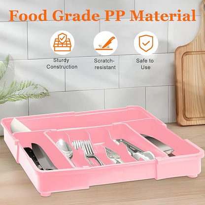 Spaclear Silverware Organizer - Expandable Silverware Drawer Organizer, Adjustable Drawer Organizer, Silverware Tray for Drawer 15.2"x 19" Utensil Drawer Organizer, Kitchen Organizers Storage, Pink