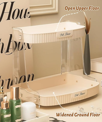 Skincare Organizer 2 Tier,Large High Capacity Makeup Countertop Storage,Perfume Holder Cosmetic Display Cases,for Vanity,Desktop, Bathroon, Dresser,Ideal for Women (Beige)