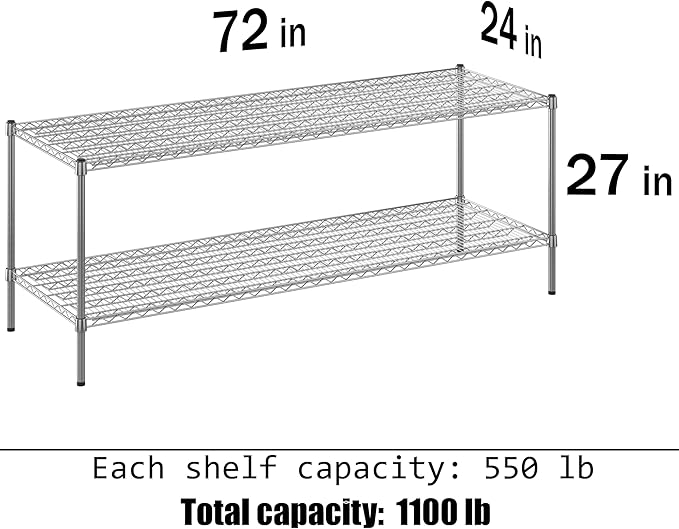 24" Deep x 72" Wide x 27" Height Wire Shelving Kit | 2-Tier | NSF Commercial Storage Rack Unit