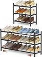 Uneviesyka Expandable Shoe Rack, 3 Tier Shoe Rack for Closet, Stackable Adjustable Standing Metal Shoe Shelf Organizer Storage, Small Shoe Racks for Front Door Entrance、Entryway(Black)