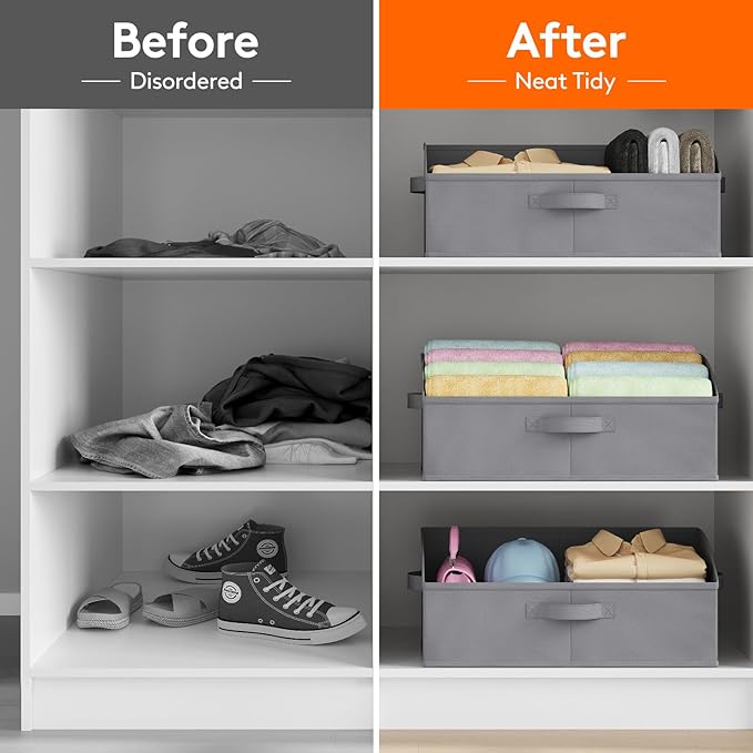 Lifewit Trapezoid Closet Storage Bins for Shelf, 6 Packs Non-woven Closet Organizer Baskets with Handles, Foldable Clothes Containers Boxes for Clothing, Book, Purse, 23L, Extra Large, Gray
