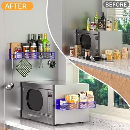 Magnetic Spice Rack for Refrigerator, 2 Pack 100% Metal Strong Magnet Shelf, Space Saving Spice Organizer W/ Hooks, Movable Magnetic Fridge Shelf, Kitchen Home Laundry Storage Organization,Purple Blue