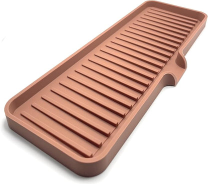 Silicone Soap Dish Tray and Sponge Holder with Drain Chute, Rectangular, Kitchen and Bathroom Sink Organizer (Mocha, 12"x4")