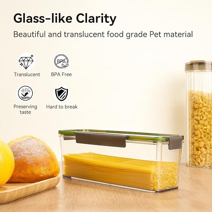 2 Pack Spaghetti Pasta Storage Container - 72oz Clear Plastic Noodle Holder with Airtight Lid Kitchen Pantry Food Storage Organizer for Rice Flour Cereal Oats Cracker Coffee Lasagna (Square*2)
