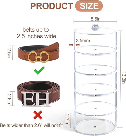 Belt Organizer, 5-Tier Acrylic Belt Storage & Holder for Closet, Clear Acrylic Display Case with Dust Cover for Belts Best Gift for Men And Husband (5-Tier)
