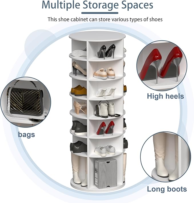 HomVent Rotating Shoe Rack Tower, 7-Tier Spinning Shoe Rack, Freestanding 360° Revolving Shoe Organizer, High Bottom Design Shoe Tower Spinning Storage, Fits 28 Pairs of Shoes