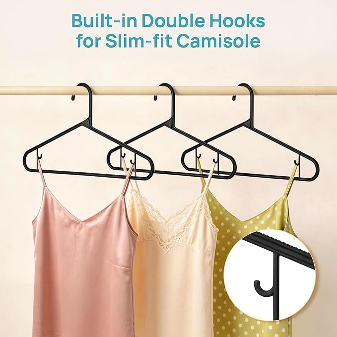 Vtopmart 20 Pack Plastic Clothes Hangers, 16.7in Standard StackFit Hangers for T-Shirt, Coats, Jackets, Sweaters, Non-Slip Slim Hanger with Hooks, Space-Saving in Closet, Durable Clothes Organizers
