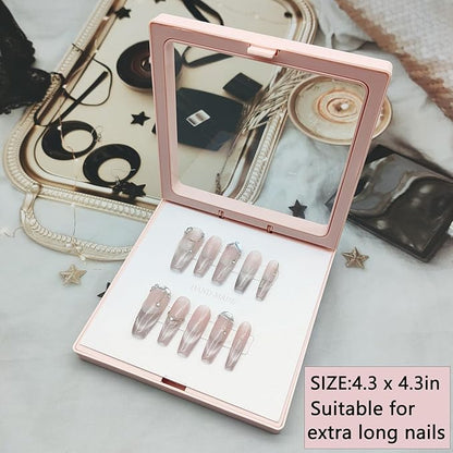 Press On Nail Packaging Boxes 3D Floating Press On Nail Storage Box Nail Display Box with 60pcs Double Sided Adhesive Nail Display Tape for Nail Tech (Pink, 4.3 inch)