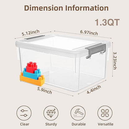 Anywish Small Storage Bins with Lids 1.3 QT Plastic Storage Container Stackable Box with Lids for Organizing, Clear White（8 Packs）