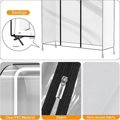 Clear Garment Rack Cover, Clothes Rack Cover Clothing Rack Cover with Durable Zippers for Garment Rack, Clothes Rack, White, 72"L x 20"W x 60"H (Rack Not Included)
