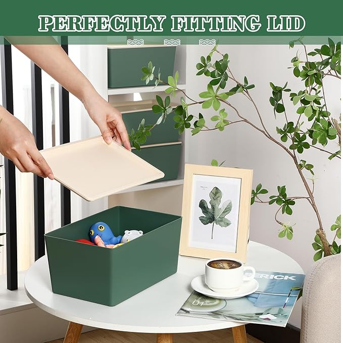 Menkxi 4 Pcs Storage Bins with Lids Plastic Stackable Containers for Organizing Shelves Christmas Ornament Box Baskets(Green,Small)
