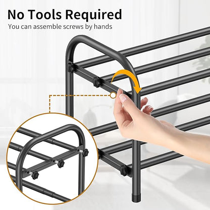Hleelomi 2-Tier Expandable Shoe Rack for Entryway，Adjustable Metal Shoe Organizer for Closet,Living Room,Dorm,Black