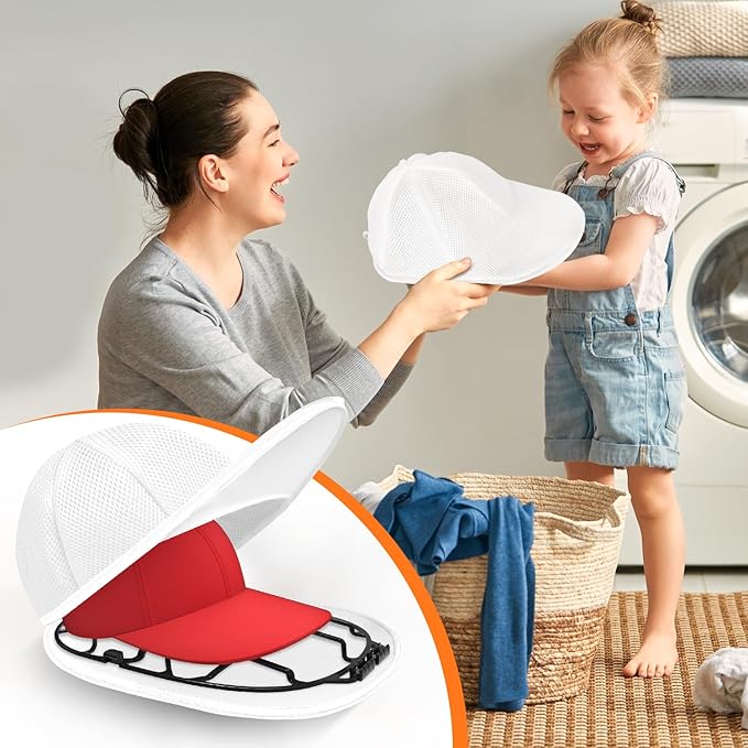XQXA Hat Washer Cage with Mesh Bag - Baseball Cap Cleaner for Dishwasher & Washing Machine | Adult/Kids Hat Protector | 2-Pack (Black)