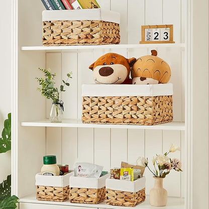 Vagusicc Wicker Storage Basket, 5 Pack Baskets for Organizing, Water Hyacinth Storage Baskets, Rectangular Wicker Baskets for Storage Shelves, Cube Storage Bins For Closet/Clothes/Dresser
