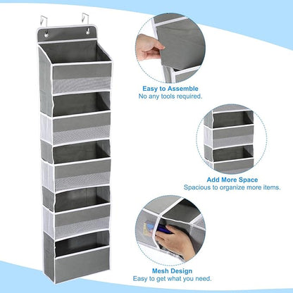 PATIKIL Over The Door Shoe Organizer Hanging Rack Storage with 5 Large Pockets & 6 Side Pockets Wall Mount 35 lbs Weight Capacity for Door Wall Closet Shoes, 5 Layer, Grey