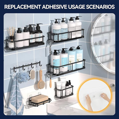 YASONIC 9-Pack Shower Caddy Adhesive Replacement - Transparent Shower Adhesive Strips, No Drilling Hooks for Bath Storage Shelves, Kitchen Racks, Basket & Soap Holder