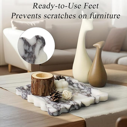 Square Marble Vanity Tray with Scalloped Edge - Natural Marble Perfume Tray Decor for Dresser, Vanity, Kitchen, Home Decor, Decorative Square Stone Tray - Calacatta Viola 8 * 8 inch