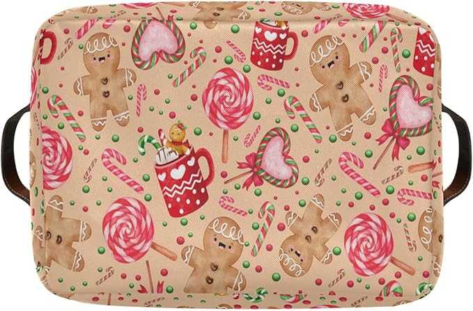 Christmas Gingerbread Candy Rectangular Storage Basket Organizer Bin Shelf Candy Cane Baskets For Clothes Gifts For Home Office Dorm