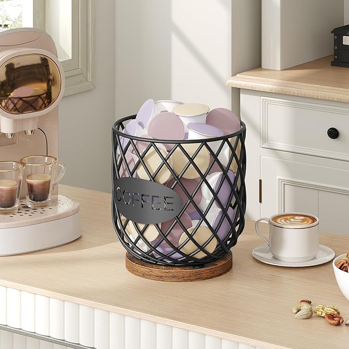 YATINEY Coffee Pod Holder Organizer, Holder for K Cup, Large Capacity Coffee Pod Basket, Versatile Coffee Capsule Storage Organizer, for Kitchen Countertop, Rustic Brown KH09BR