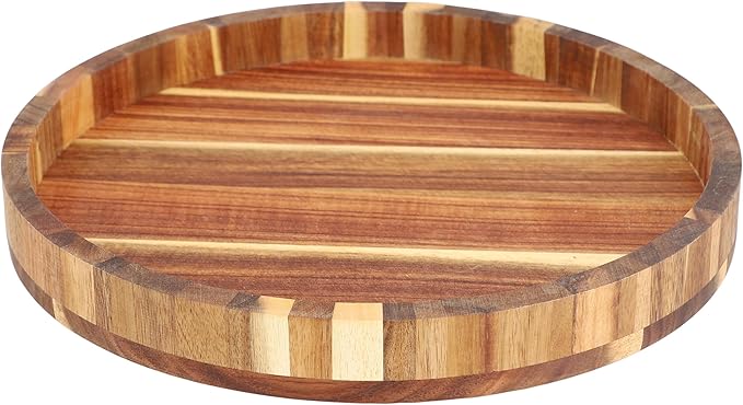 Elama 13 Inch Acacia Wood Lazy Susan Tray, Decorative Serveware, Tabletop Serving Piece (13 Inch Lazy Susan)