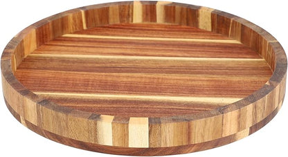 Elama 13 Inch Acacia Wood Lazy Susan Tray, Decorative Serveware, Tabletop Serving Piece (13 Inch Lazy Susan)