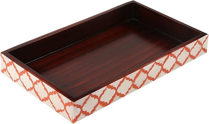 Handicrafts Home 10"x6" Vanity Tray for Bathroom Countertop, Moroccan Bone Inlay Decorative Organizer Tray for Perfume, Jewelry, Cosmetics & Dresser Decor, Rectangular Catchall Tray, White Red