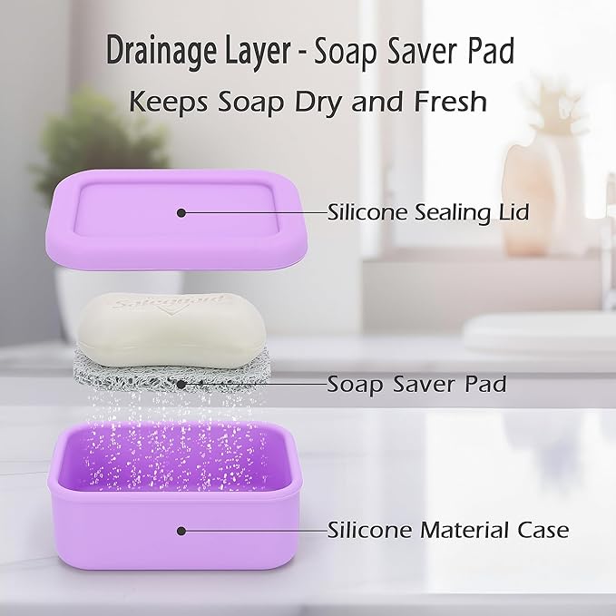 AIDIMMING Silicone Bar Soap Travel Case,Completely Leak Proof Bar Soap Holder,Compact Soap Bar Container,Portable Soap Box for Traveling,Camping,Gym,Outdoor (Light Purple)