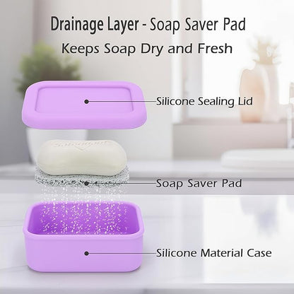 AIDIMMING Silicone Bar Soap Travel Case,Completely Leak Proof Bar Soap Holder,Compact Soap Bar Container,Portable Soap Box for Traveling,Camping,Gym,Outdoor (Light Purple)