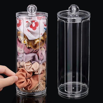 PH PandaHall 2pcs Scrunchie Holder Organizer Acrylic Hair Tie Organizer Stand with Lid Portable Hair Band Storage Display Hair Accessories Organizer Display for Women 2.7x7.6 Inch