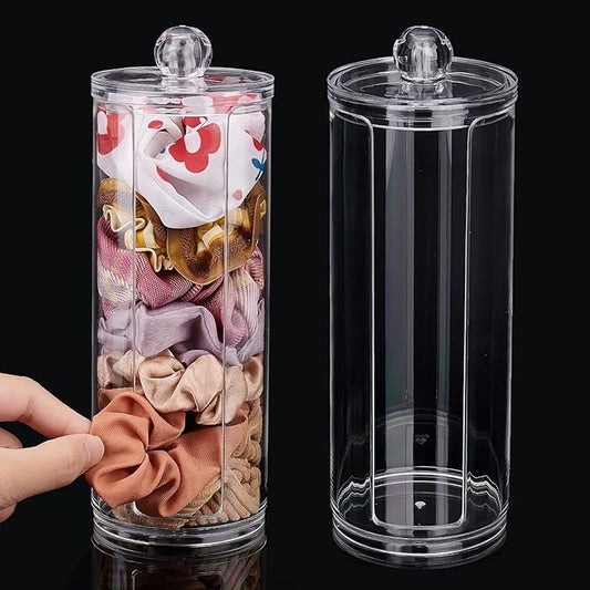 PH PandaHall 2pcs Scrunchie Holder Organizer Acrylic Hair Tie Organizer Stand with Lid Portable Hair Band Storage Display Hair Accessories Organizer Display for Women 2.7x7.6 Inch