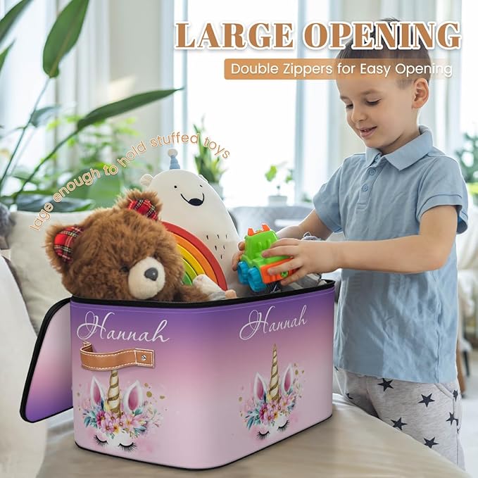 Custom Unicorns Storage Bins with Lid, Foldable Personalized Storage Basket Boxes with Handle Shelf Basket Closet Organizer Cube